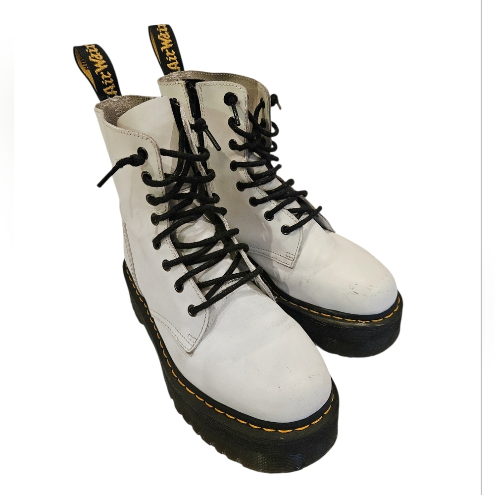 Dr. Martens White Leather Combat Boots with Black Laces
